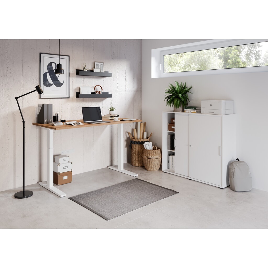 Produktabbildung Nr. 9: Hammerbacher Elektrisch höhenverstellbarer Schreibtisch 1-stufig, C-Fuß, BxT 1.800 x 800 mm,  grau, silber