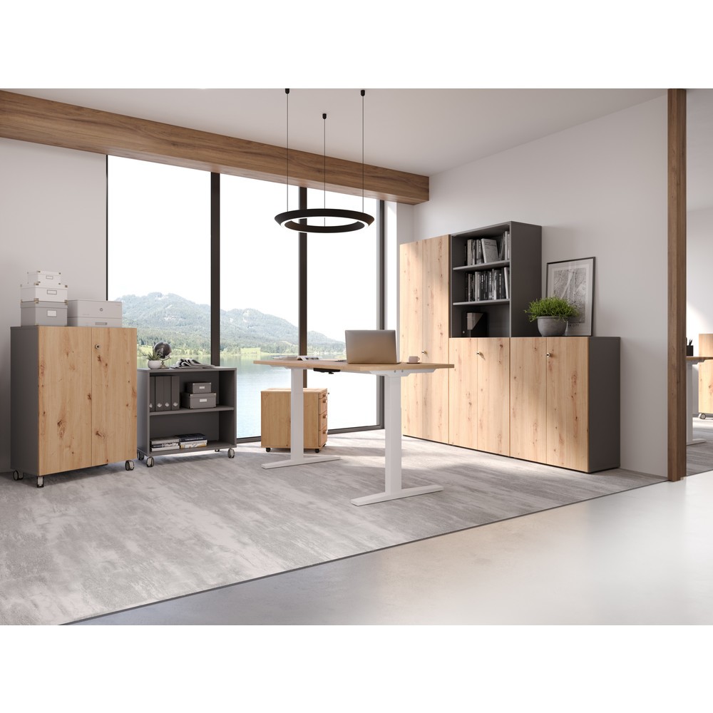 Produktabbildung Nr. 8: Hammerbacher Elektrisch höhenverstellbarer Schreibtisch 1-stufig, C-Fuß, BxT 1.600 x 800 mm, Ahorn, graphit