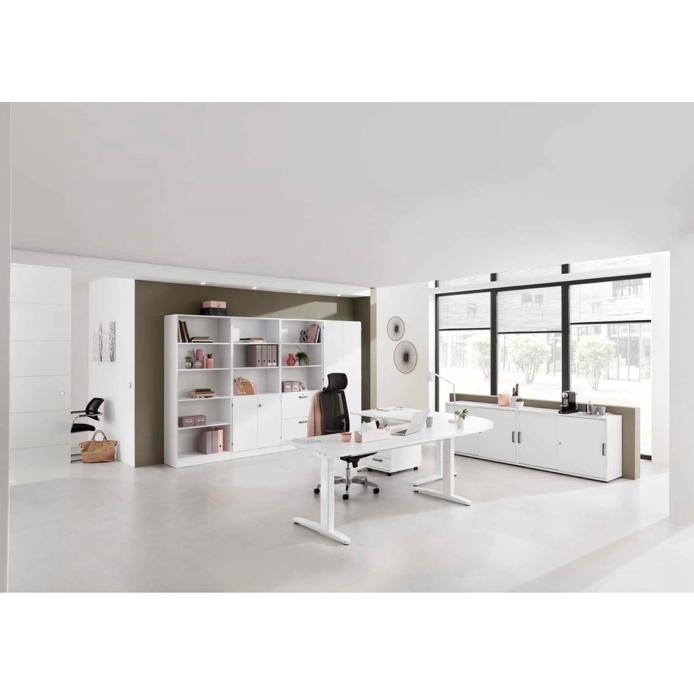 Produktabbildung Nr. 2: Hammerbacher Manuell höhenverstellbarer Schreibtisch, C-Fuß, BxT 1.600 x 800 mm, weiß