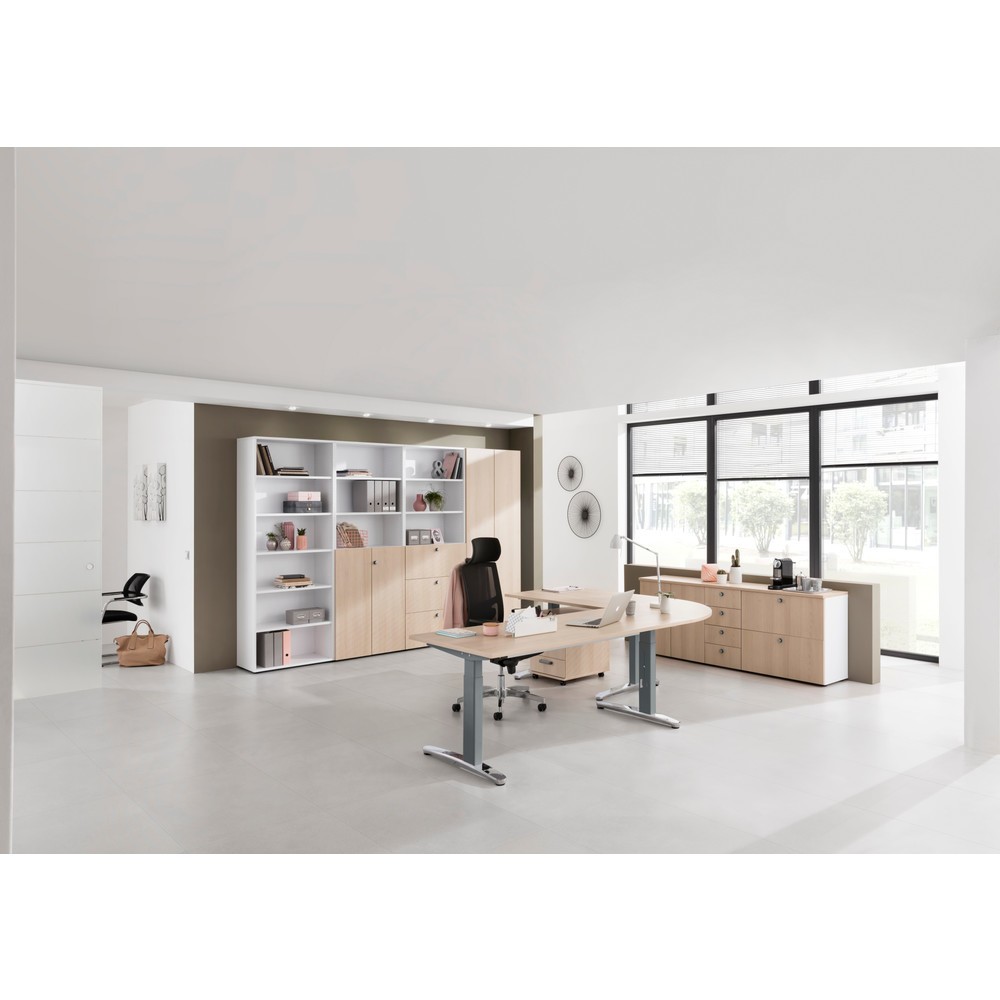 Produktabbildung Nr. 5: Hammerbacher Manuell höhenverstellbarer Schreibtisch, C-Fuß, BxT 1.600 x 800 mm, weiß