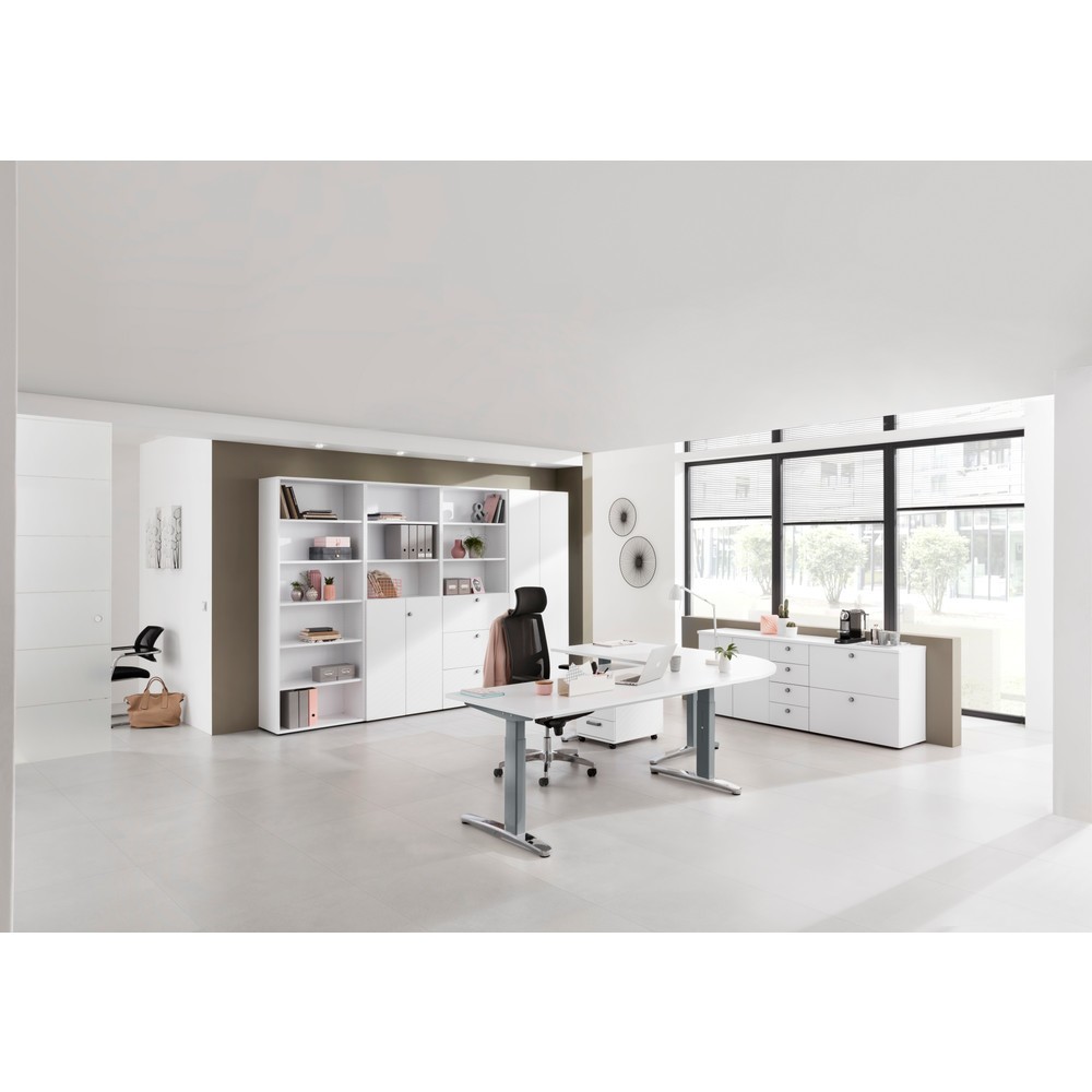 Produktabbildung Nr. 6: Hammerbacher Manuell höhenverstellbarer Schreibtisch, C-Fuß, BxT 1.600 x 800 mm, weiß
