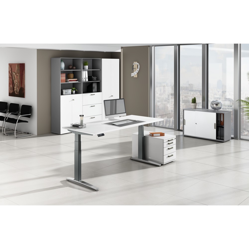 Produktabbildung Nr. 6: Hammerbacher Elektrisch höhenverstellbarer Schreibtisch, mit Memoryschalter, C-Fuß, BxT 1.600 x 800 mm, grau
