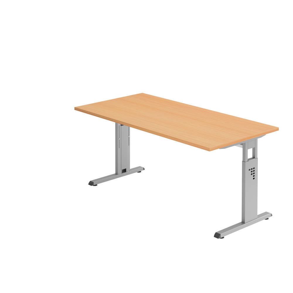 Produktabbildung: Hammerbacher Manuell höhenverstellbarer Schreibtisch Solid, C-Fuß, BxT 1.600 x 800 mm, Buche