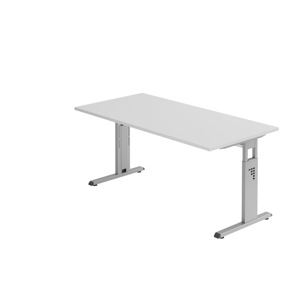 Produktabbildung: Hammerbacher Manuell höhenverstellbarer Schreibtisch Solid, C-Fuß, BxT 1.600 x 800 mm, grau