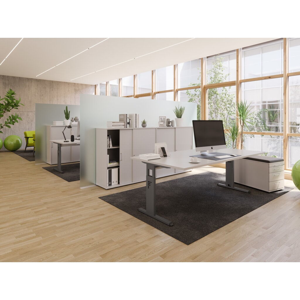 Produktabbildung Nr. 6: Hammerbacher Manuell höhenverstellbarer Schreibtisch Solid, C-Fuß, BxT 1.600 x 800 mm, grau