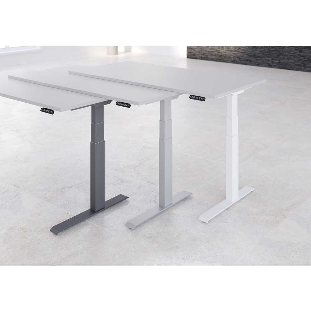 Produktabbildung Nr. 4: Hammerbacher Elektrisch höhenverstellbarer Schreibtisch 2-stufig, Memory-Schalter, C-Fuß, BxT 1.600 x 800 mm, Ahorn, silber