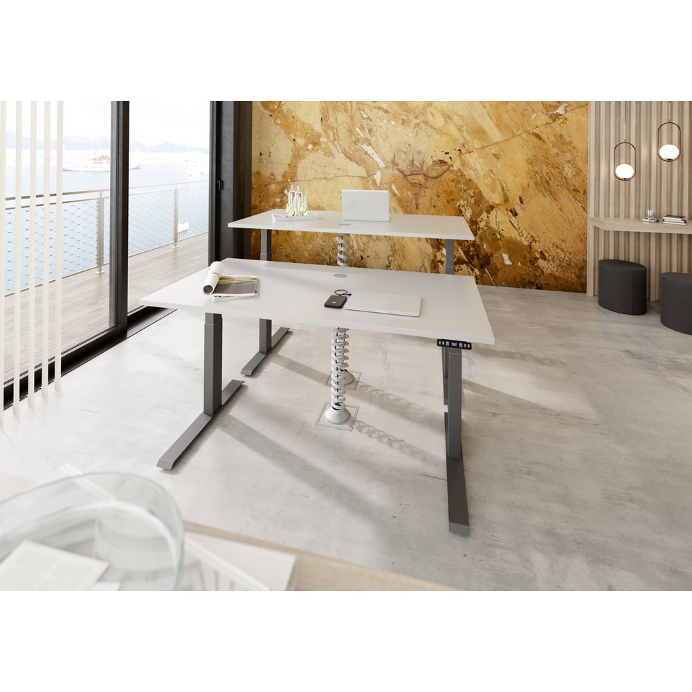 Produktabbildung Nr. 5: Hammerbacher Elektrisch höhenverstellbarer Schreibtisch 2-stufig, Memory-Schalter, C-Fuß, BxT 1.600 x 800 mm, Ahorn, silber