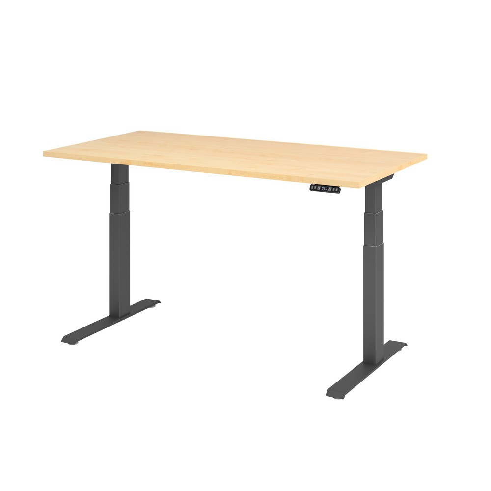 Produktabbildung: Hammerbacher Elektrisch höhenverstellbarer Schreibtisch 2-stufig, Memory-Schalter, C-Fuß, BxT 1.600 x 800 mm, Ahorn, graphit