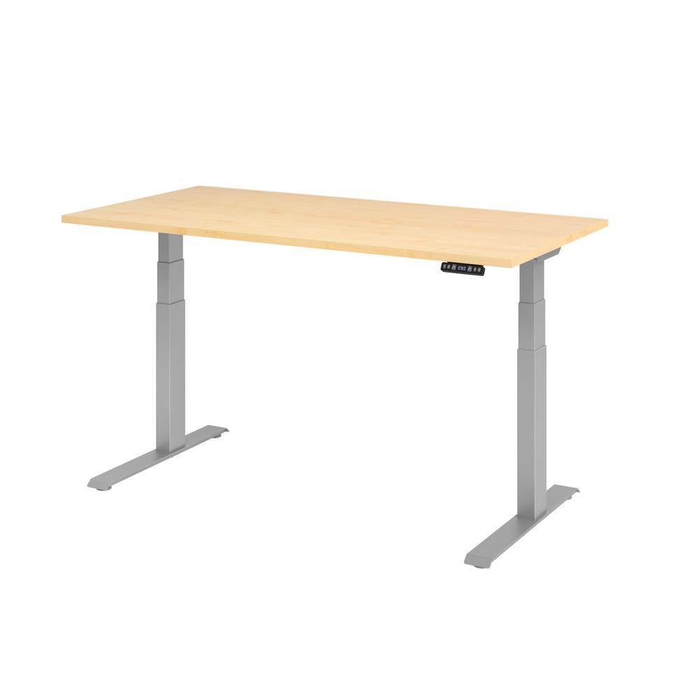 Produktabbildung: Hammerbacher Elektrisch höhenverstellbarer Schreibtisch 2-stufig, Memory-Schalter, C-Fuß, BxT 1.600 x 800 mm, Ahorn, silber