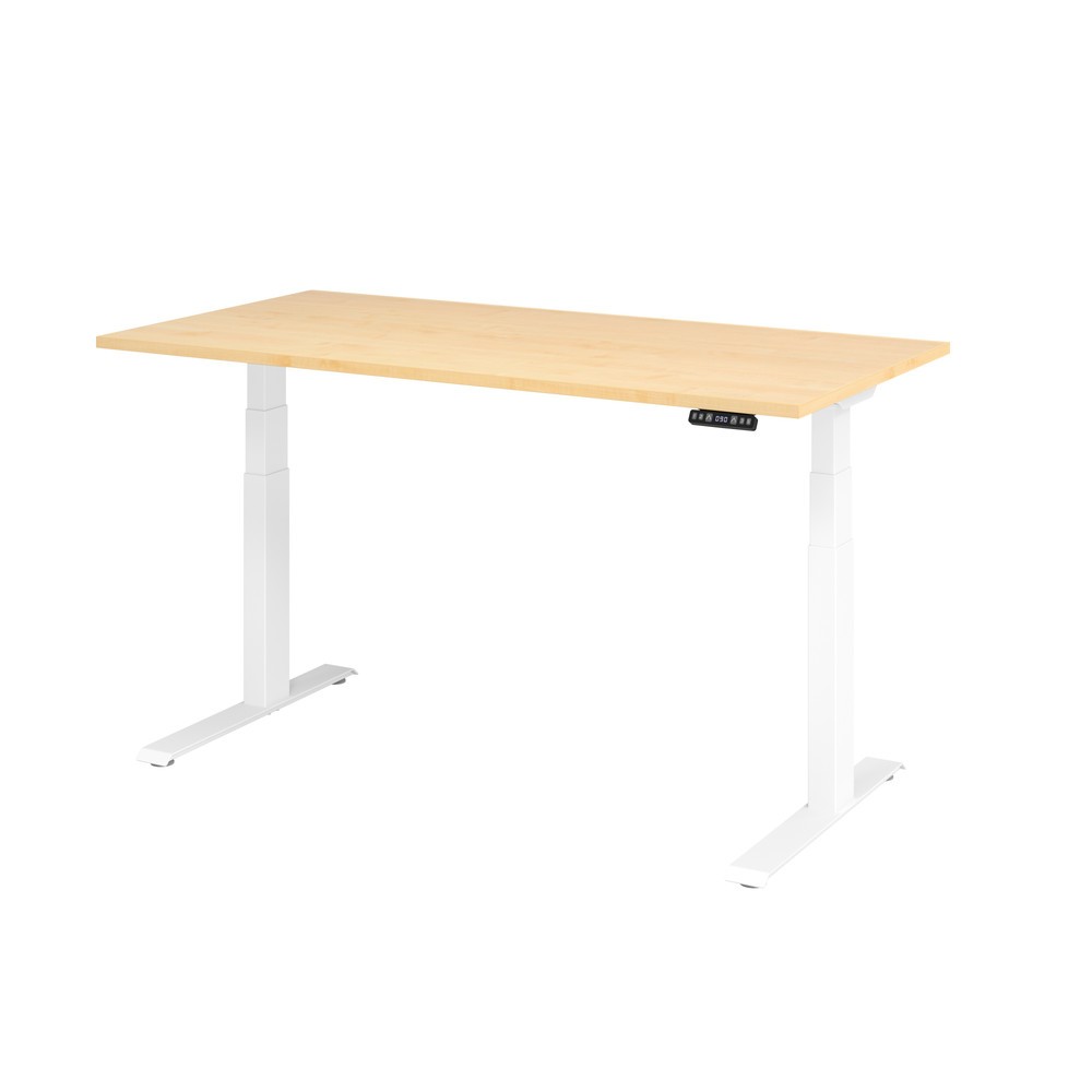 Produktabbildung: Hammerbacher Elektrisch höhenverstellbarer Schreibtisch 2-stufig, Memory-Schalter, C-Fuß, BxT 1.600 x 800 mm, Ahorn, weiß