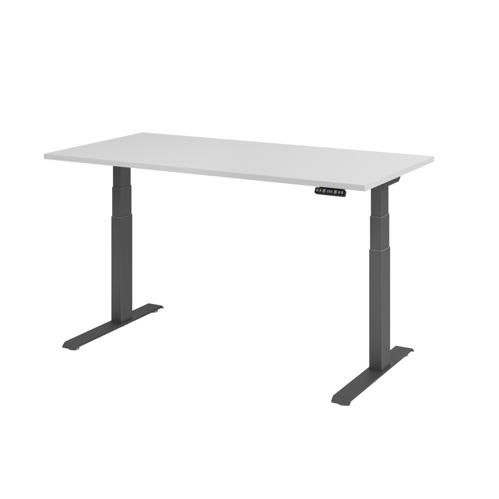 Produktabbildung: Hammerbacher Elektrisch höhenverstellbarer Schreibtisch 2-stufig, Memory-Schalter, C-Fuß, BxT 1.600 x 800 mm, grau, graphit
