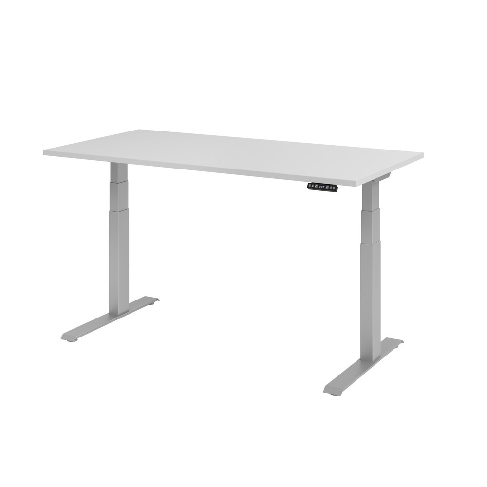 Produktabbildung: Hammerbacher Elektrisch höhenverstellbarer Schreibtisch 2-stufig, Memory-Schalter, C-Fuß, BxT 1.600 x 800 mm, grau, silber