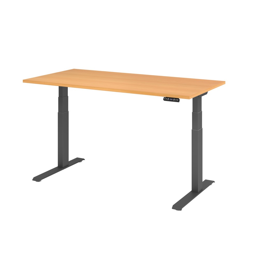 Produktabbildung: Hammerbacher Elektrisch höhenverstellbarer Schreibtisch 2-stufig, Memory-Schalter, C-Fuß, BxT 1.600 x 800 mm, Buche, graphit