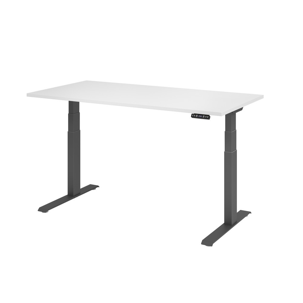 Produktabbildung: Hammerbacher Elektrisch höhenverstellbarer Schreibtisch 2-stufig, Memory-Schalter, C-Fuß, BxT 1.600 x 800 mm, weiß, graphit