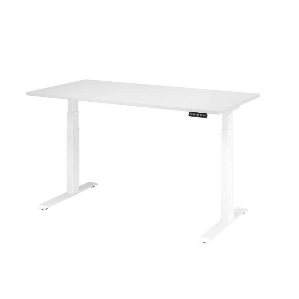 Produktabbildung: Hammerbacher Schreibtisch, C-Fuß, elektrisch höhenverstellbar 2-stufig, BxT 1.600 x 800 mm, weiß, weiß