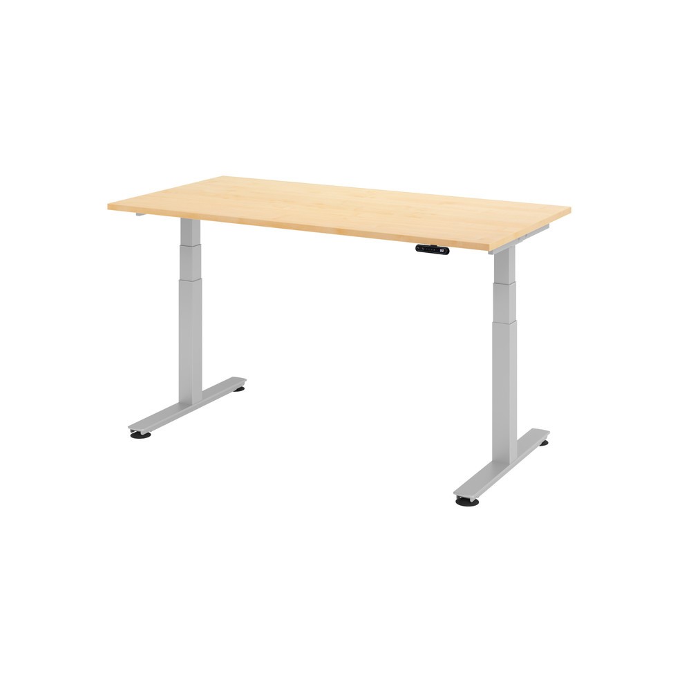 Produktabbildung Nr. 1: Hammerbacher Elektrisch höhenverstellbarer Schreibtisch 2-stufig, Memory Schalter, T-Fuß, BxT 1.600 x 800 mm, Ahorn, silber
