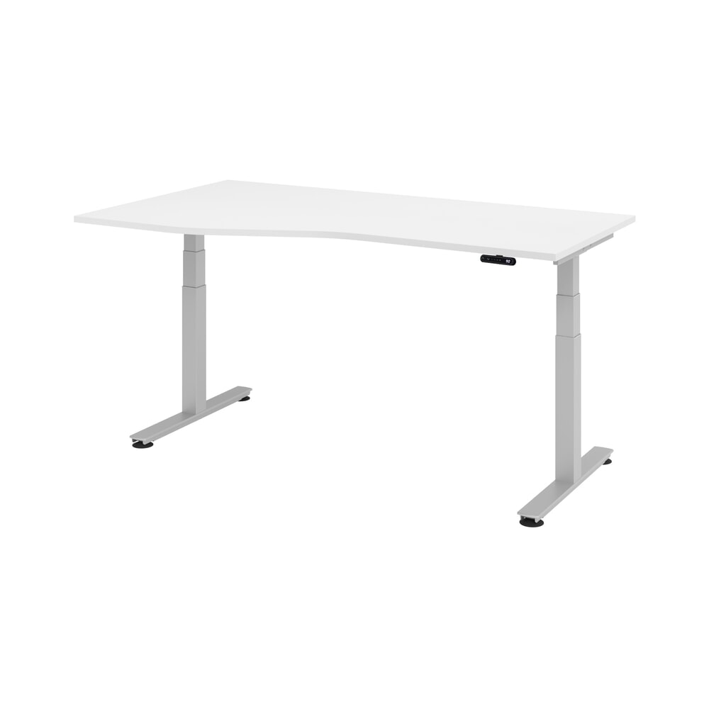 Hammerbacher Schreibtisch, T-Fuß, elektrisch höhenverstellbar, Freiform, BxT 1.800 x 1.000, 800 mm, weiß Produktabbildung Nr. 1: Hammerbacher Schreibtisch, T-Fuß, elektrisch höhenverstellbar, Freiform, BxT 1.800 x 1.000, 800 mm, weiß