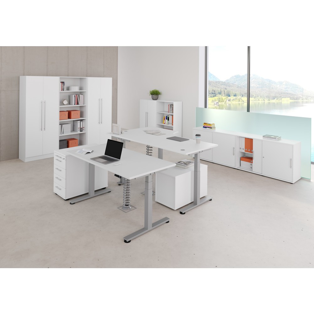 Produktabbildung Nr. 6: Hammerbacher Büro-Eckschreibtisch, Memory-Schalter, elektrisch höhenverstellbar, BxT 2.000 x 1.200 mm, weiß, silber