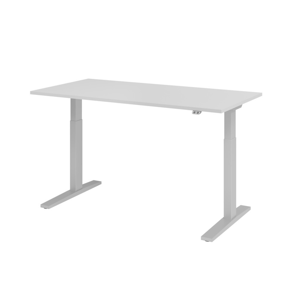 Produktabbildung: Hammerbacher Elektrisch höhenverstellbarer Schreibtisch 1-stufig, C-Fuß, BxT 1.600 x 800 mm, grau, silber