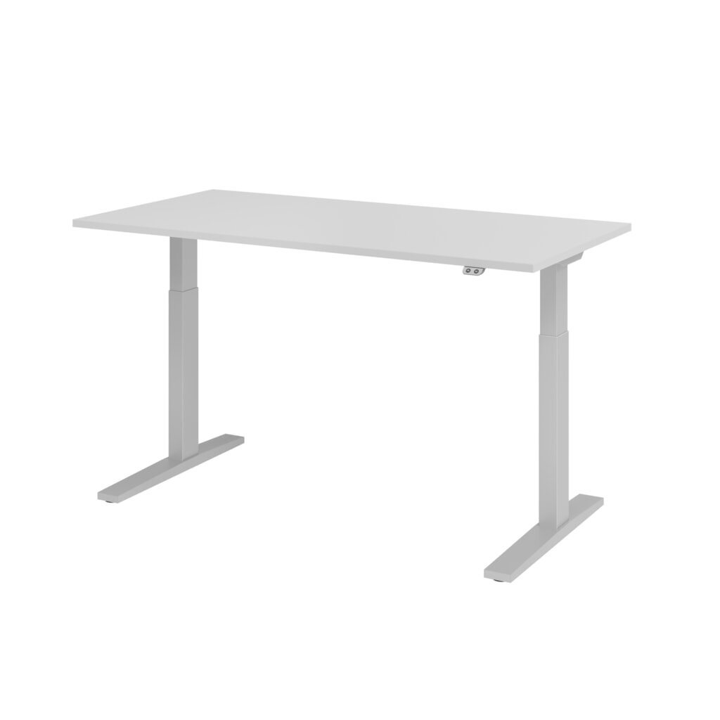 Hammerbacher Elektrisch höhenverstellbarer Schreibtisch 1-stufig, C-Fuß, BxT 1.600 x 800 mm, grau, silber Produktabbildung: Hammerbacher Elektrisch höhenverstellbarer Schreibtisch 1-stufig, C-Fuß, BxT 1.600 x 800 mm, grau, silber