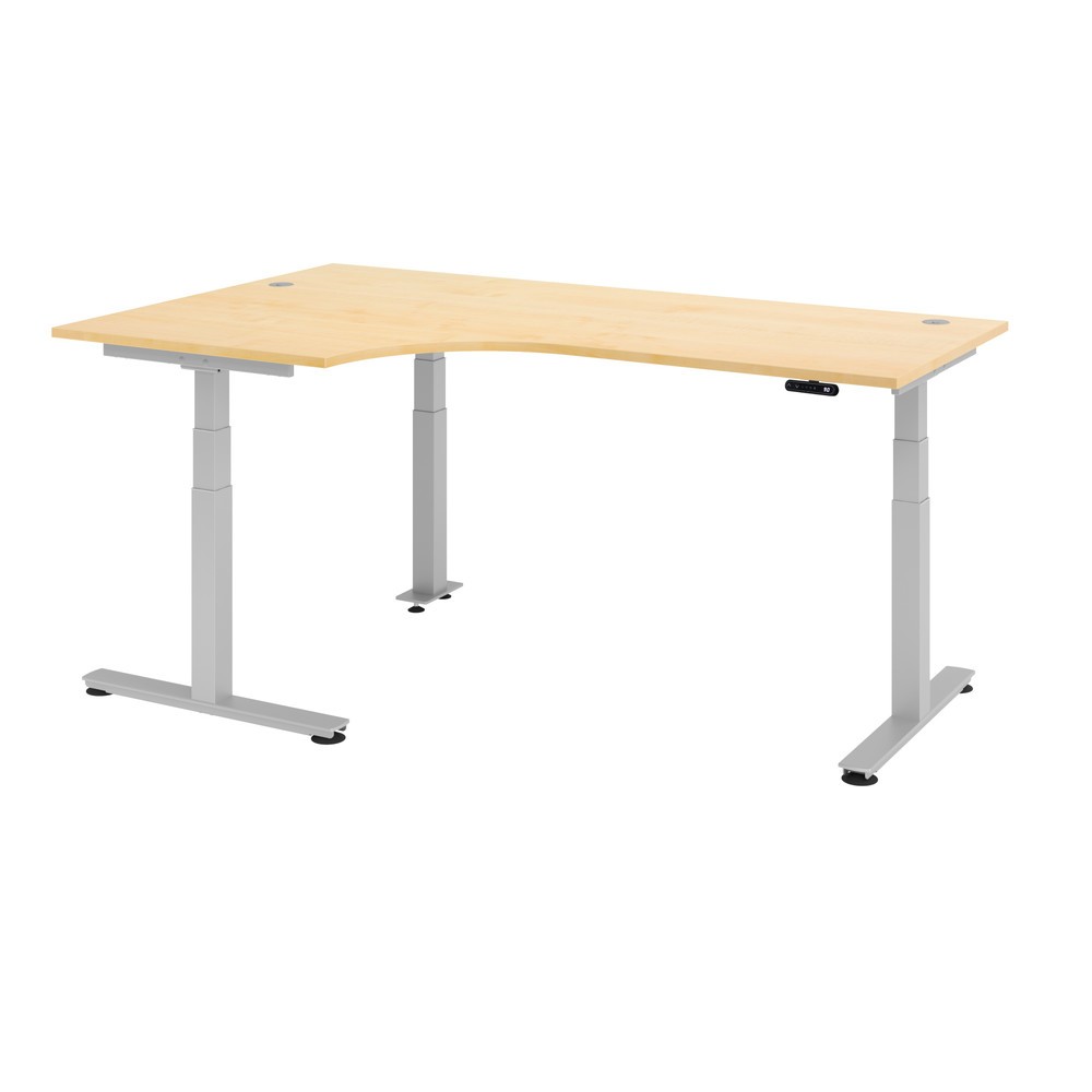 Produktabbildung Nr. 1: Hammerbacher Büro-Eckschreibtisch, Memory-Schalter, elektrisch höhenverstellbar, BxT 2.000 x 1.200 mm, Ahorn, silber