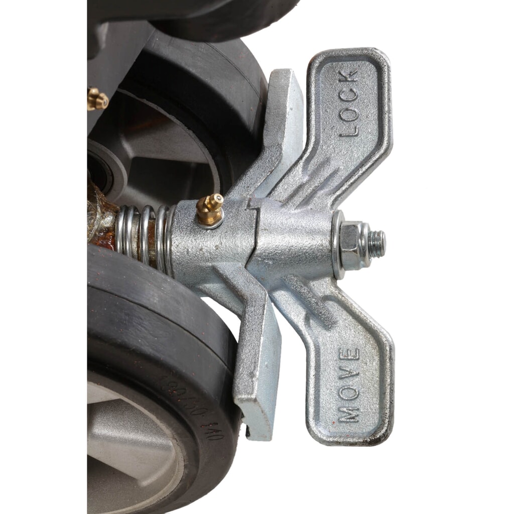 Feststellbremse für Hubwagen mit Vollgummi-Lenkrädern, Rad Ø 200 mm Produktabbildung: Feststellbremse für Hubwagen mit Vollgummi-Lenkrädern, Rad Ø 200 mm