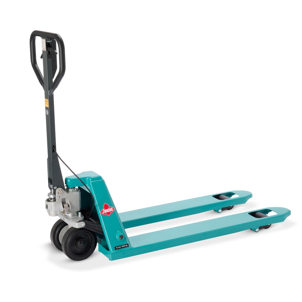 Produktabbildung: Handhubwagen Ameise® PTM 2.5 mit Handbremse, Tragfähigkeit 2.500 kg, Gabellänge 1.150 mm, Vollgummi/Polyurethan