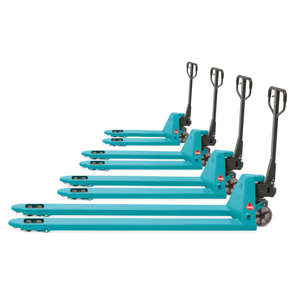 Produktabbildung: Handhubwagen Ameise® PTM 2.0, Tragfähigkeit 2.000 kg, Gabellänge 1.500 mm, Polyurethan, Tandemrollen