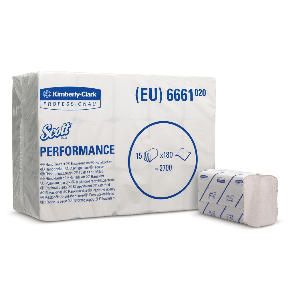 Handtücher SCOTT® für Handtuchspender Kimberly-Clark®, Interfold/Medium, 3.180 Tücher, weiß Produktabbildung: Handtücher SCOTT® für Handtuchspender Kimberly-Clark®, Interfold/Medium, 3.180 Tücher, weiß