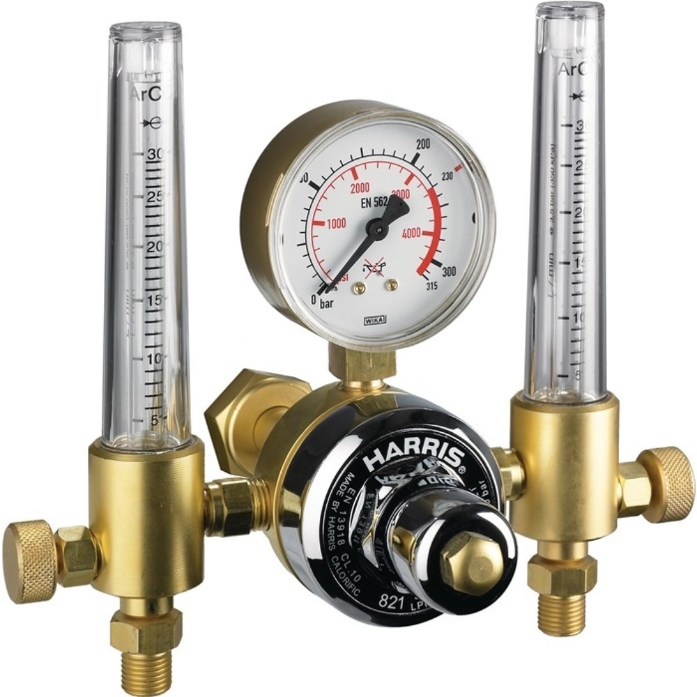 Produktabbildung: HARRIS Flaschendruckminderer 821-F, 200 bar Doppelflowmeter 30 l/min, Argon / CO₂, W 21,8 x 1/14″ RH
