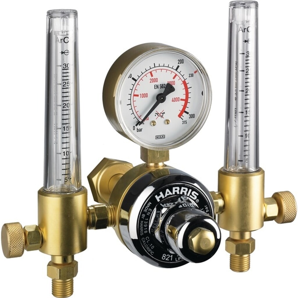 HARRIS Flaschendruckminderer 821-F, 200 bar Doppelflowmeter 30 l/min, Argon / CO₂, W 21,8 x 1/14″ RH Produktabbildung: HARRIS Flaschendruckminderer 821-F, 200 bar Doppelflowmeter 30 l/min, Argon / CO₂, W 21,8 x 1/14″ RH