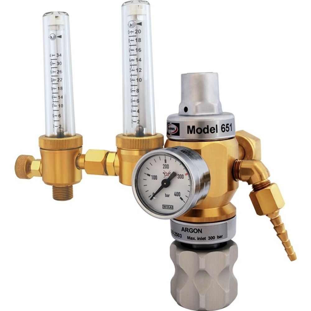 Produktabbildung: HARRIS Hochleistungsdruckminderer 651-30FLAR-TWIN, W21,8 x 1/14 ″ RH, Argon / CO₂ 200 bar