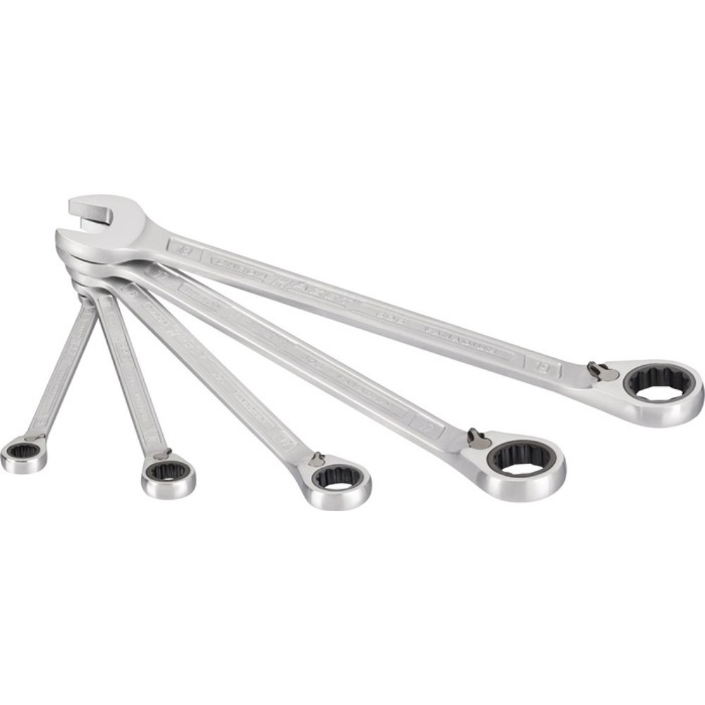 Produktabbildung: HAZET® Knarrenringmaulschlüsselsatz 606/5, 5-teilig Schlüsselweiten 8-19 mm, umschaltbar
