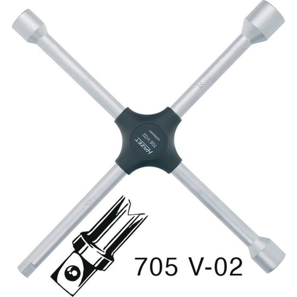 Produktabbildung: HAZET® Kreuzschlüssel 705V-02, 17 x 19 x 22 x 12,5 mm(1/2″ 4-kant), L380 mmxB380mm