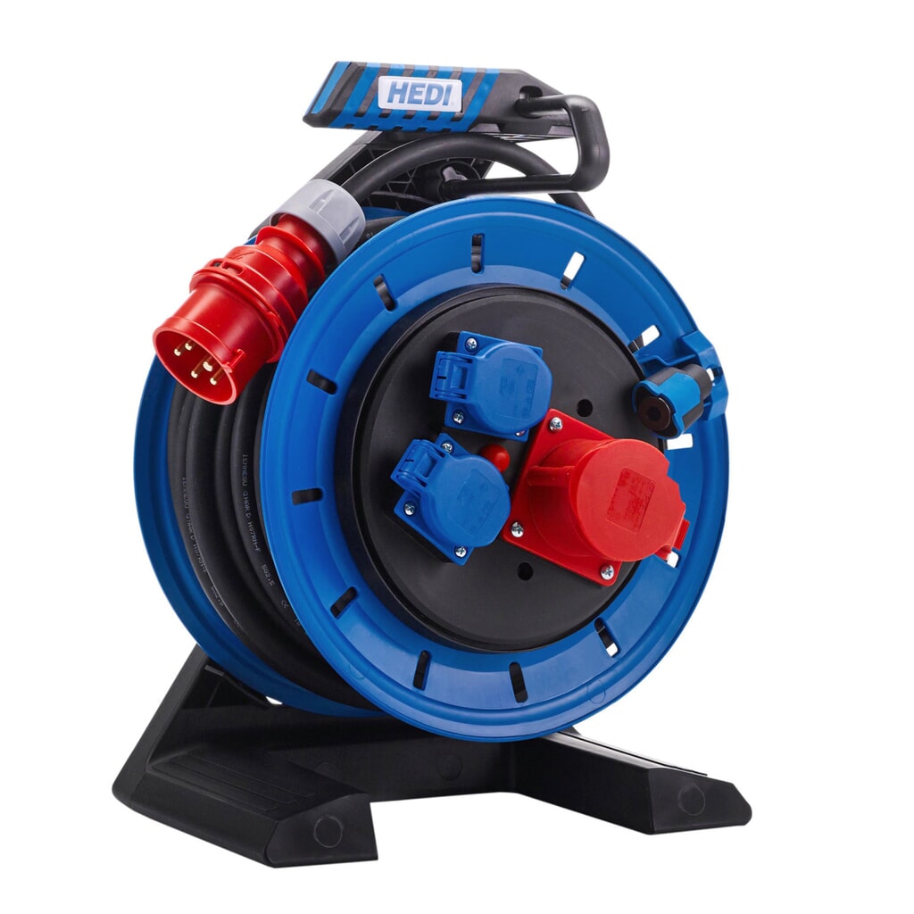 Produktabbildung: HEDI Kabeltrommel Generation 7 Champion, H07RN-F 5G2,5, IP54, 25 m, 1x CEE- u. 2x Schuko-Steckdose