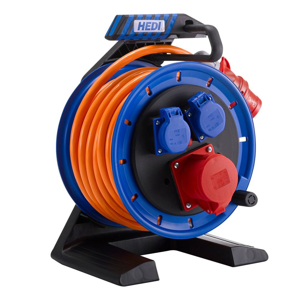 Produktabbildung: HEDI Kabeltrommel Generation 7 Companion, H07BQ-F 5G2,5, IP54, 20 m, 1x CEE- u. 2x Schuko-Steckdose