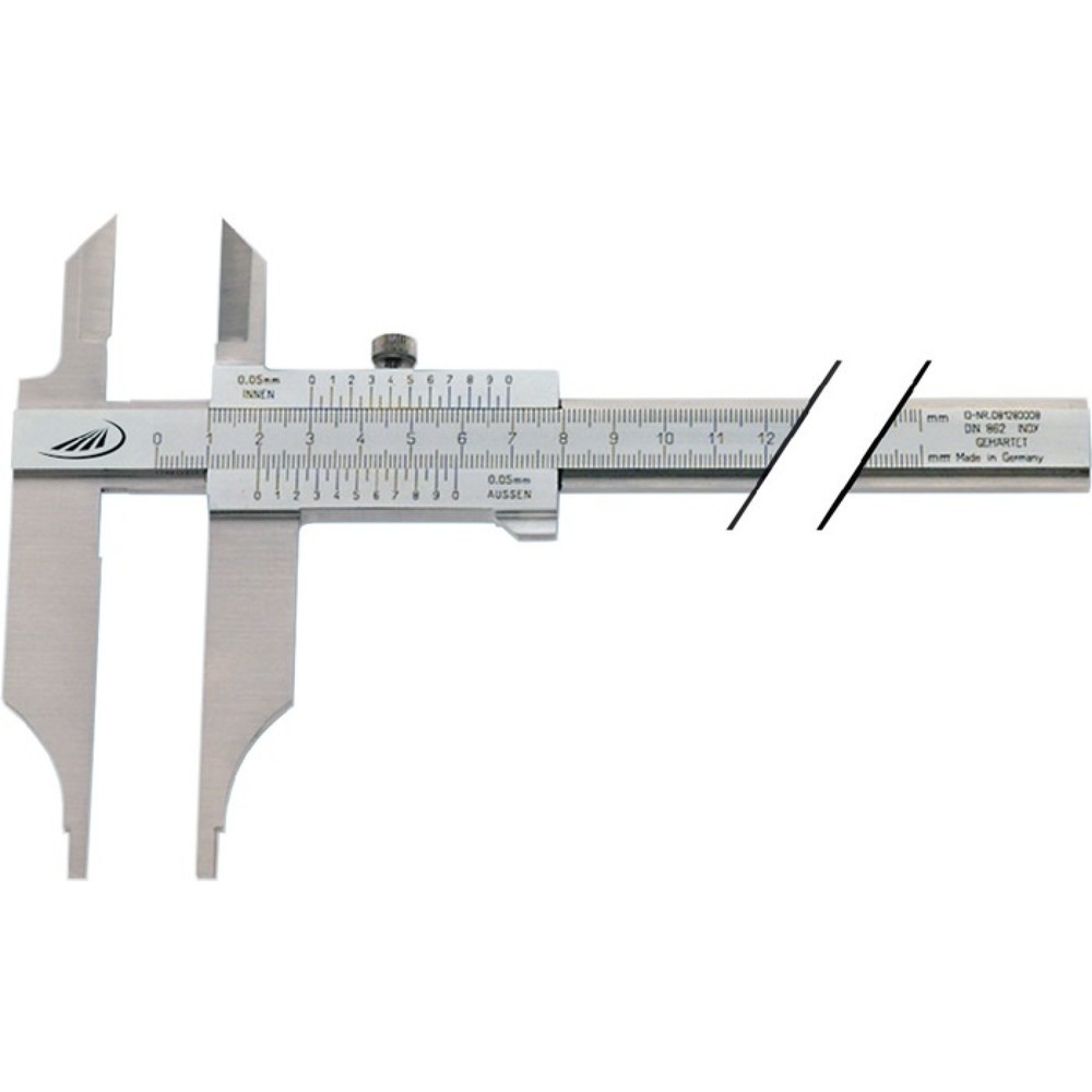 Produktabbildung: HELIOS PREISSER Werkstattmessschieber DIN 862, mit Messerspitzen parallaxfreie Ablesung, 300 mm, Schnabellänge 90 mm