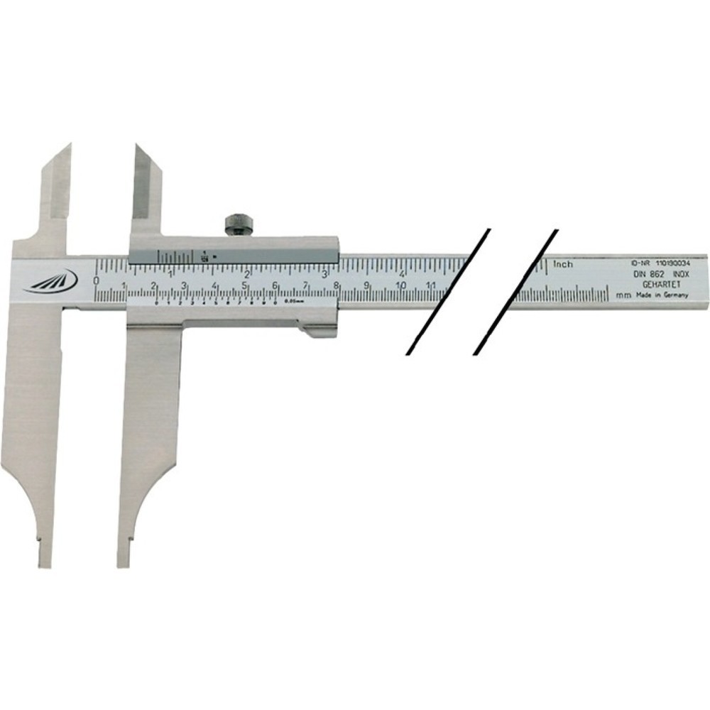 Produktabbildung: HELIOS PREISSER Werkstattmessschieber DIN 862, mit Messerspitzen, 300 mm, Schnabellänge 90 mm