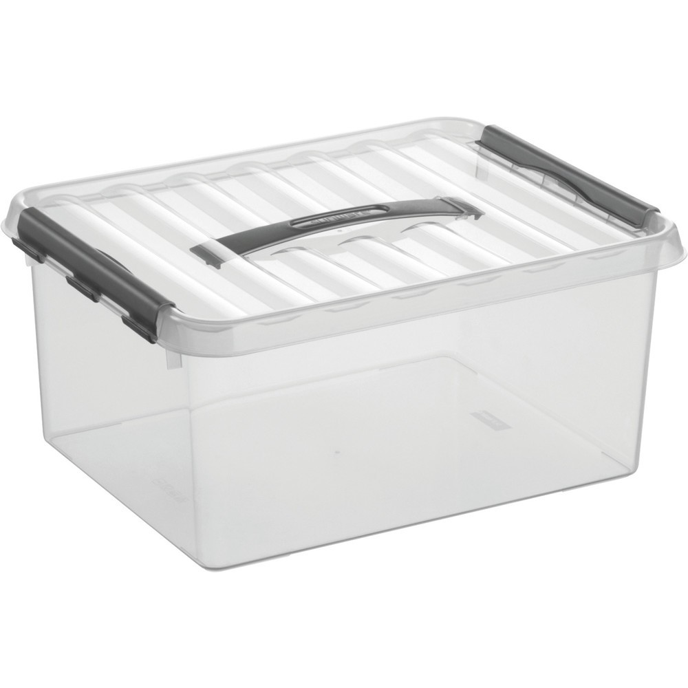Produktabbildung Nr. 1: helit Aufbewahrungsbox "the q-line", mit Deckel u. Tragegriff, 15 Liter, transparent