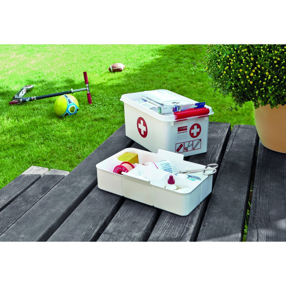 Produktabbildung Nr. 2: helit Aufbewahrungsbox "the q-line", mit Deckel u. Tragegriff, 6 Liter, weiß/rot