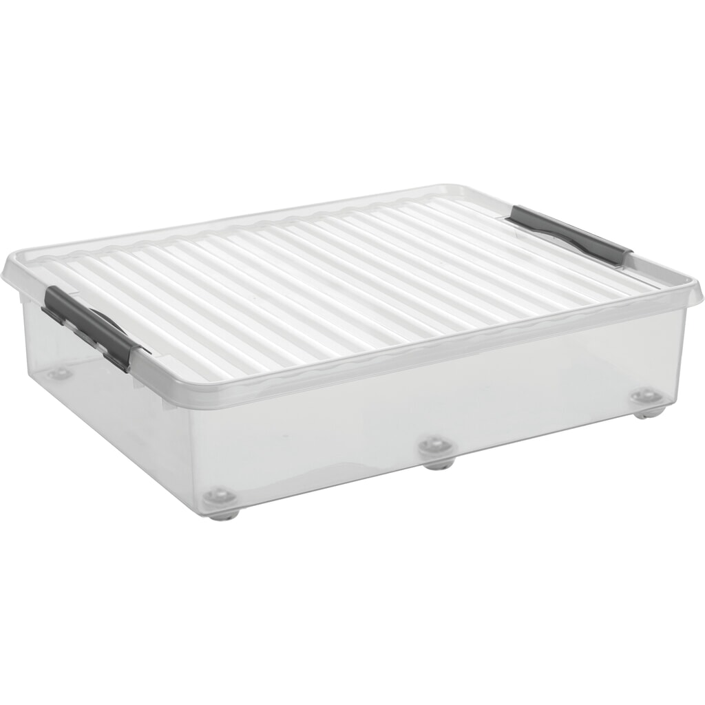 helit Aufbewahrungsbox "the q-line", mit Deckel, 360° schwenkbare Rollen, 60 Liter, transparent Produktabbildung: helit Aufbewahrungsbox "the q-line", mit Deckel, 360° schwenkbare Rollen, 60 Liter, transparent