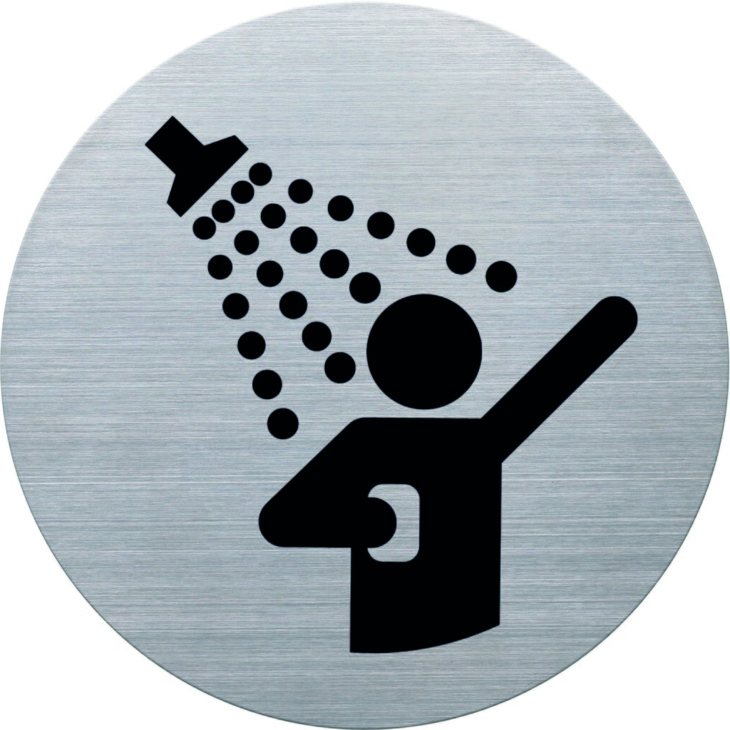 helit Piktogramm Türschild Dusche "the badge" Edelstahl Produktabbildung: helit Piktogramm Türschild Dusche "the badge" Edelstahl