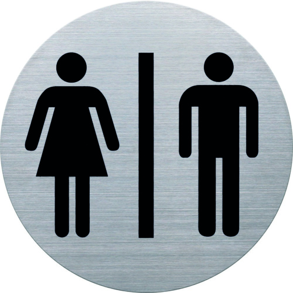 Produktabbildung: helit Piktogramm Türschild WC Damen/Herren "the badge" Edelstahl