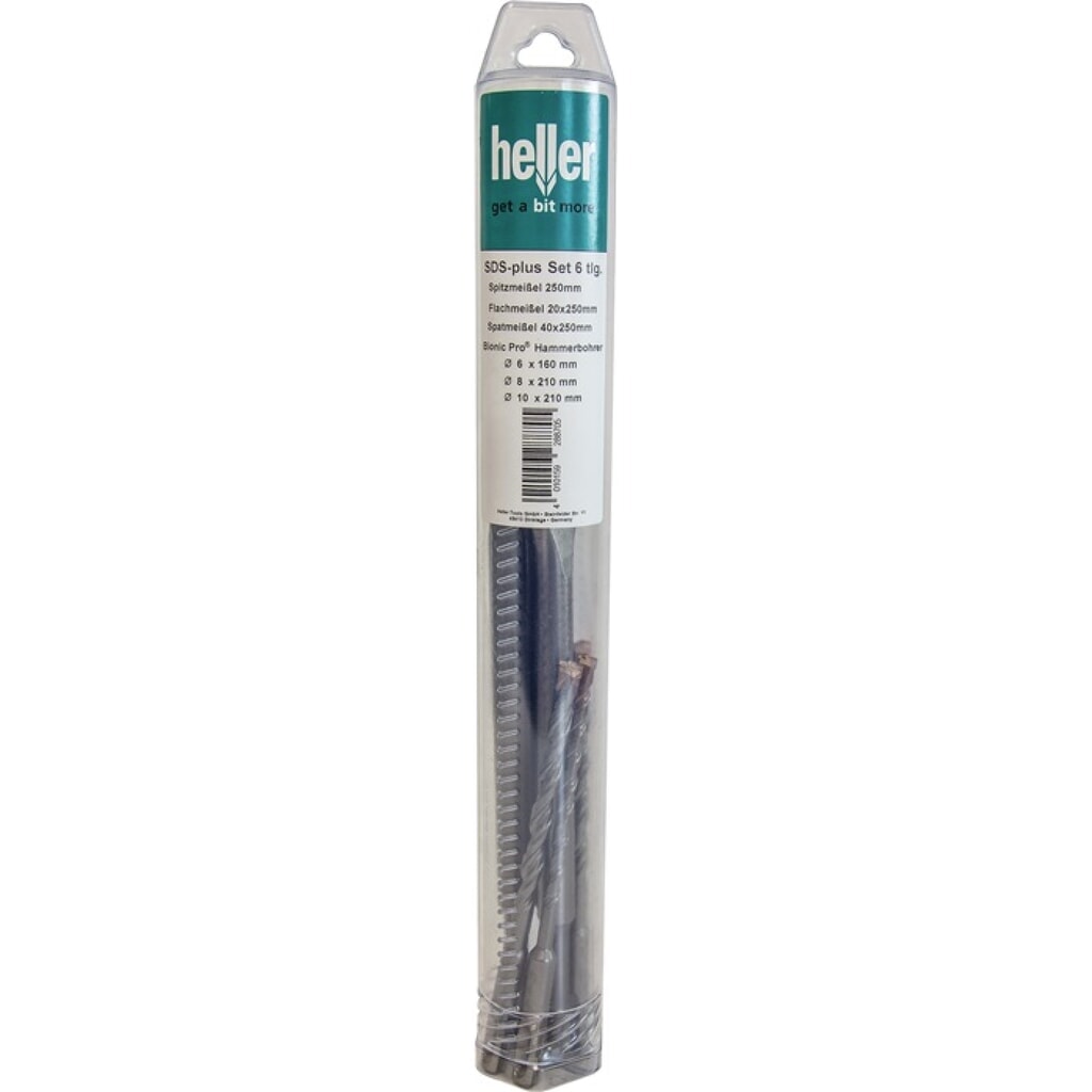 HELLER Einsteckwerkzeugset SDS-plus 6-tlg.m.Spitz/Flach/Spat+ SDS Bohrer Produktabbildung: HELLER Einsteckwerkzeugset SDS-plus 6-tlg.m.Spitz/Flach/Spat+ SDS Bohrer