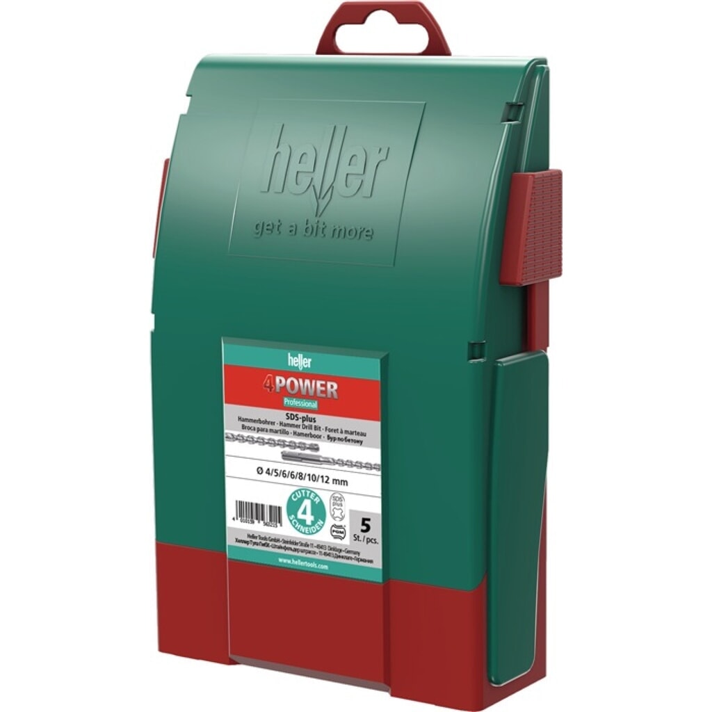 HELLER Hammerbohrersatz 4Power 7-tlg.SDS-plus Ku.-Box Produktabbildung: HELLER Hammerbohrersatz 4Power 7-tlg.SDS-plus Ku.-Box