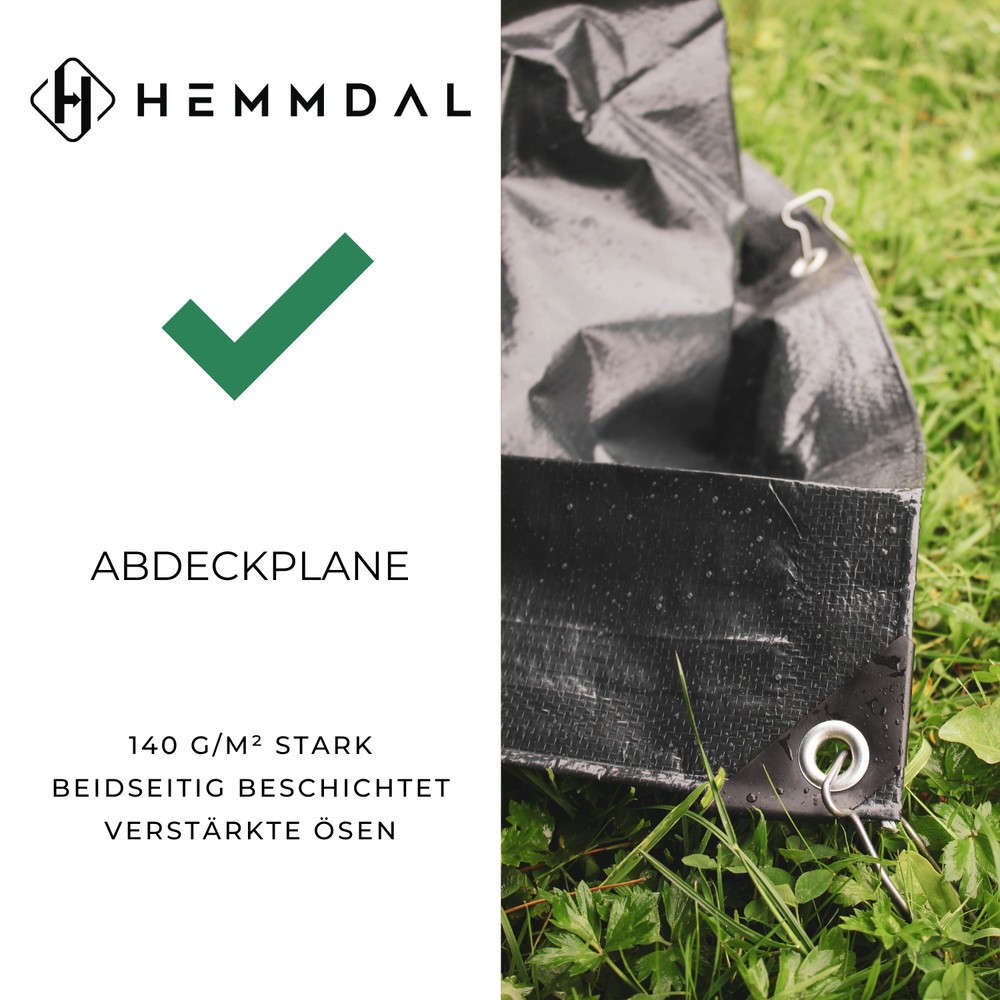Produktabbildung Nr. 2: HEMMDAL Abdeckplane, anthrazit – 3 x 4 m – wasserdichte Plane aus PP/PE