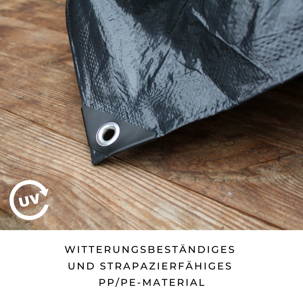 Produktabbildung Nr. 5: HEMMDAL Abdeckplane, anthrazit – 3 x 4 m – wasserdichte Plane aus PP/PE
