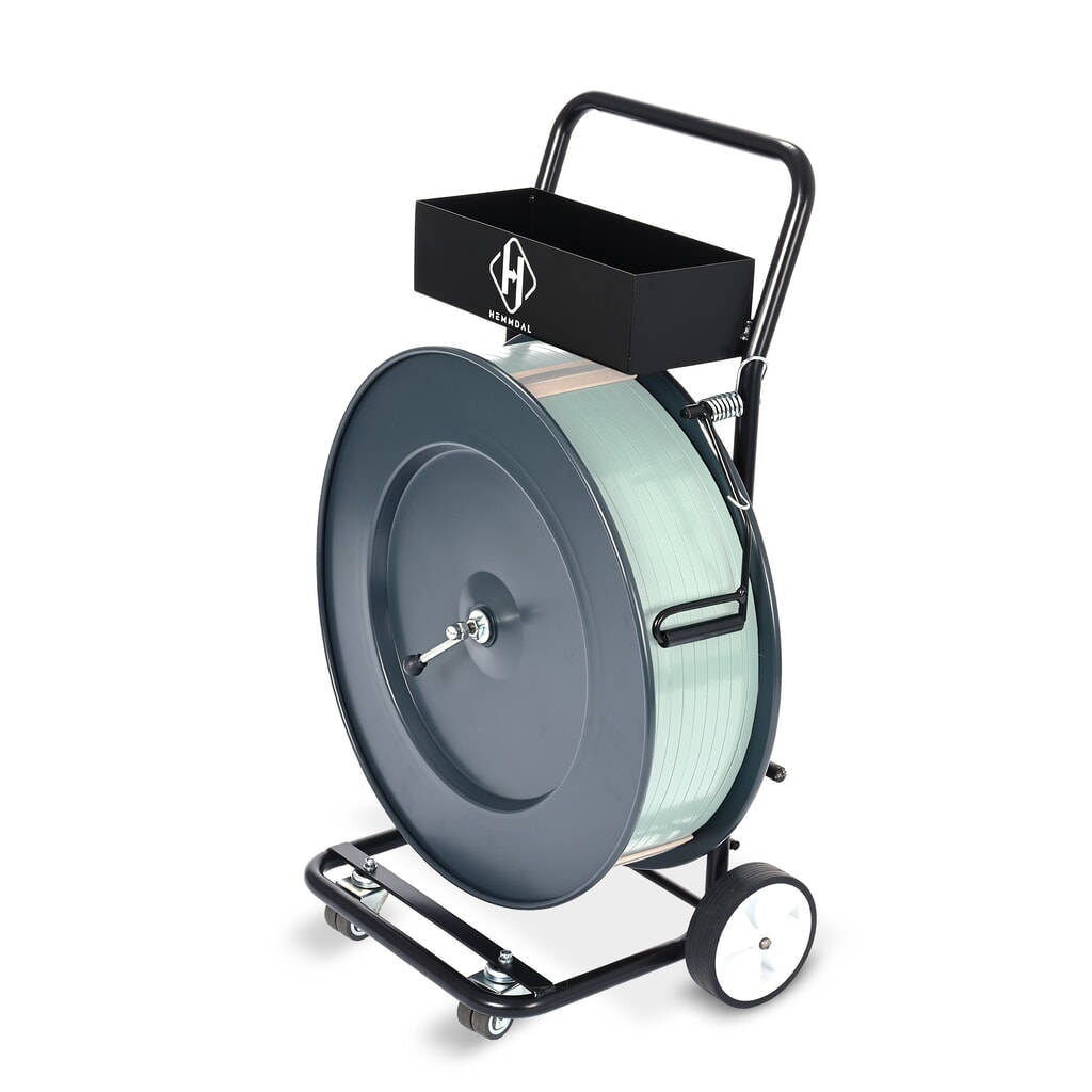 Produktabbildung: HEMMDAL Abrollwagen für PP/PET-Umreifungsband, ergonomisches 4-Rad-System, Kerndurchmesser 406 mm