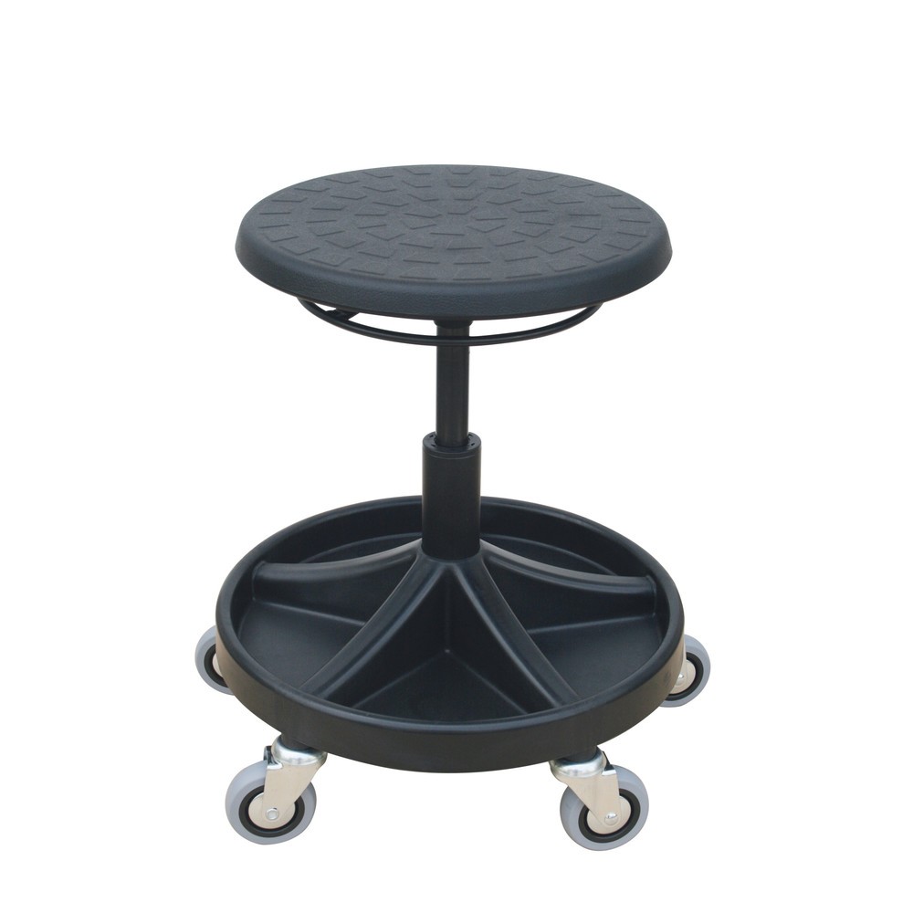 Produktabbildung: HEMMDAL Drehhocker, PU-Sitz, Sitzhöhe 400-530 mm, Werkzeugschale, Rollen