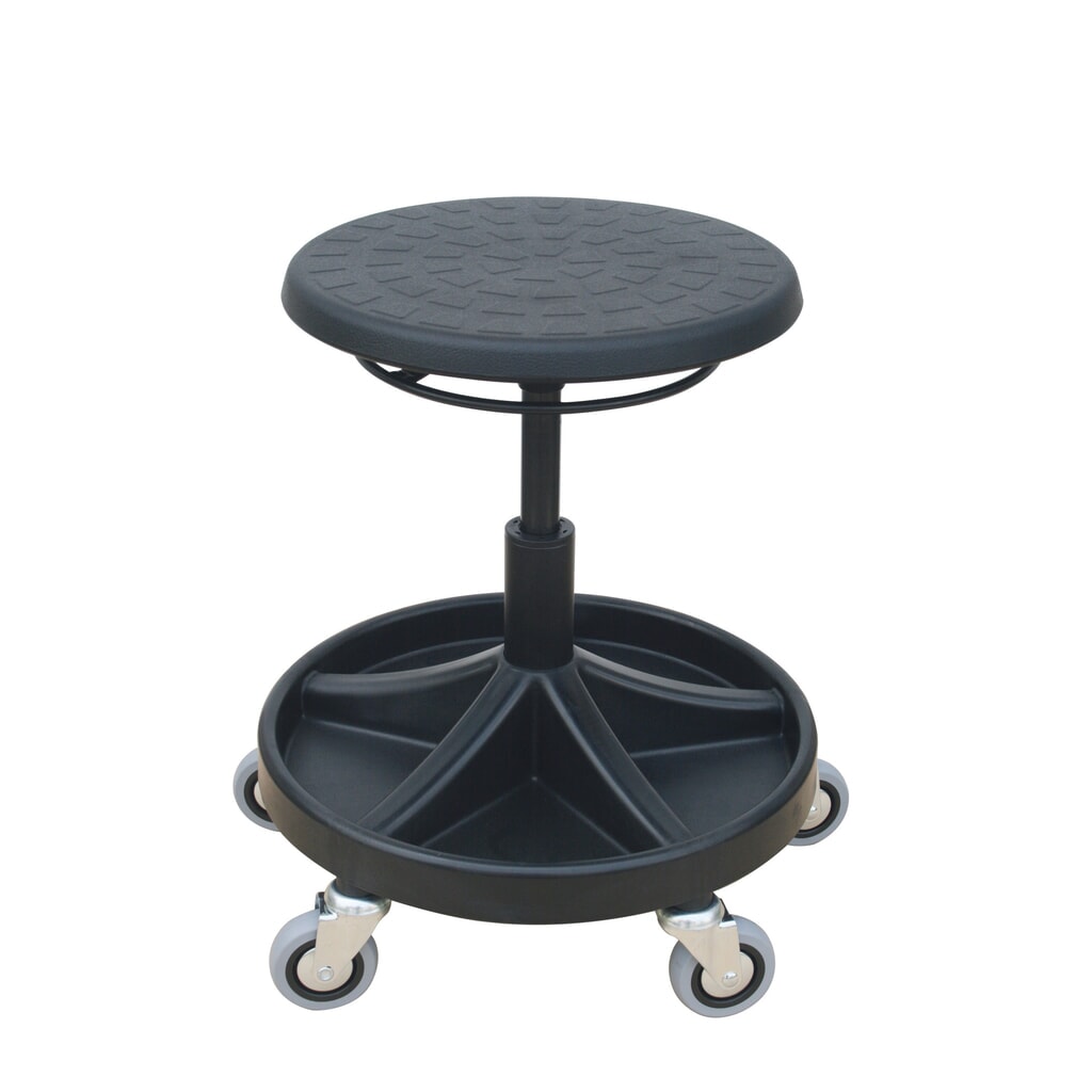 HEMMDAL Drehhocker, PU-Sitz, Sitzhöhe 400-530 mm, Werkzeugschale, Rollen Produktabbildung: HEMMDAL Drehhocker, PU-Sitz, Sitzhöhe 400-530 mm, Werkzeugschale, Rollen